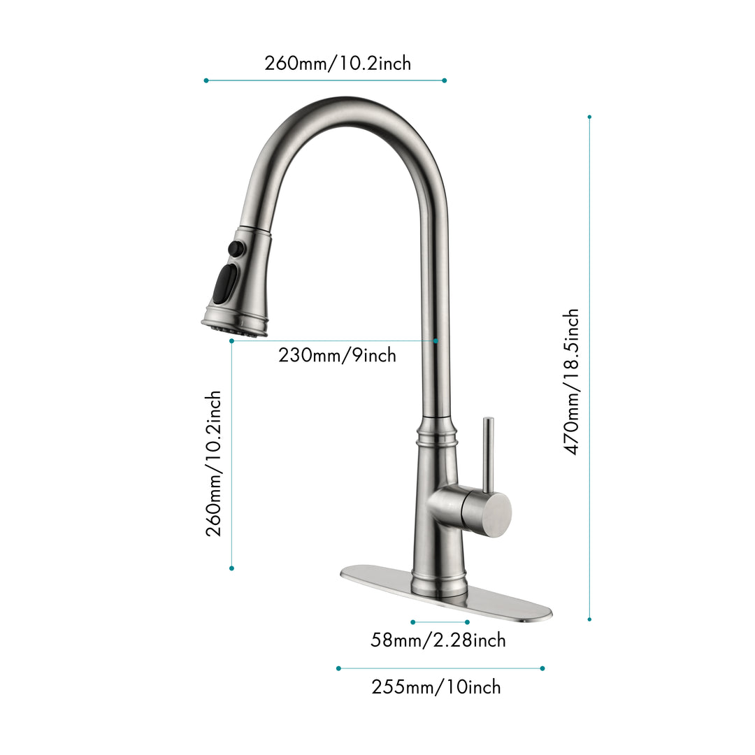 Single Handle High Arc Pull Out Kitchen Faucet,Single Level Stainless Steel Kitchen Sink Faucets with Pull Down Sprayer