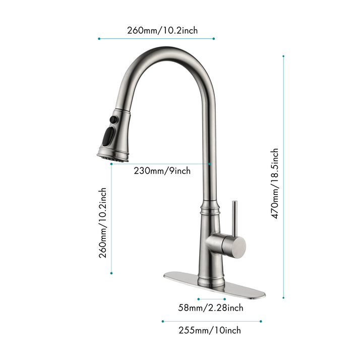 Single Handle High Arc Pull Out Kitchen Faucet,Single Level Stainless Steel Kitchen Sink Faucets with Pull Down Sprayer