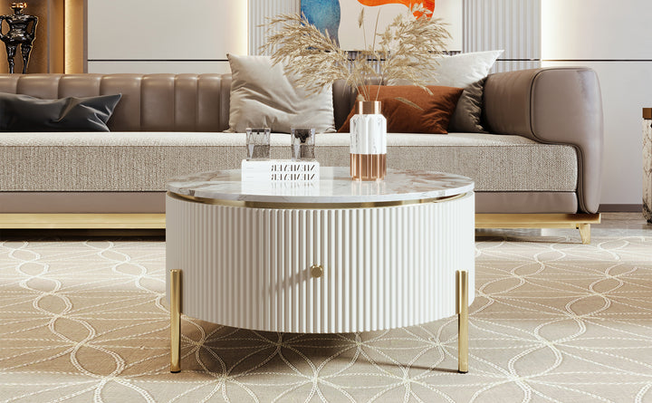 Modern Round Coffee Table with 2 large Drawers Storage Accent Table(31.5'')