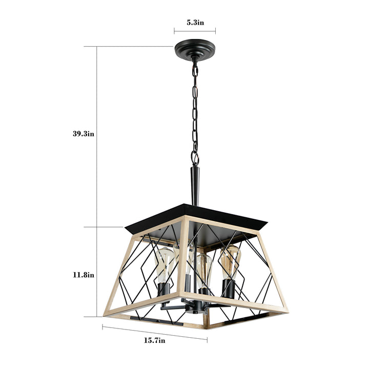 4-Light Farmhouse Chandeliers For Dining Room Oak(No Bulbs)