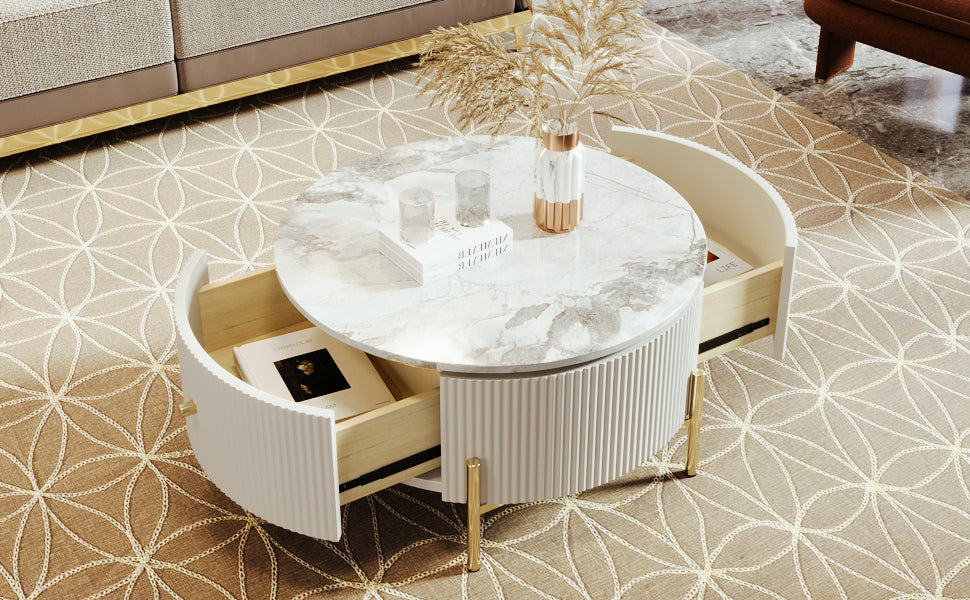 Modern Round Coffee Table with 2 large Drawers Storage Accent Table(31.5'')