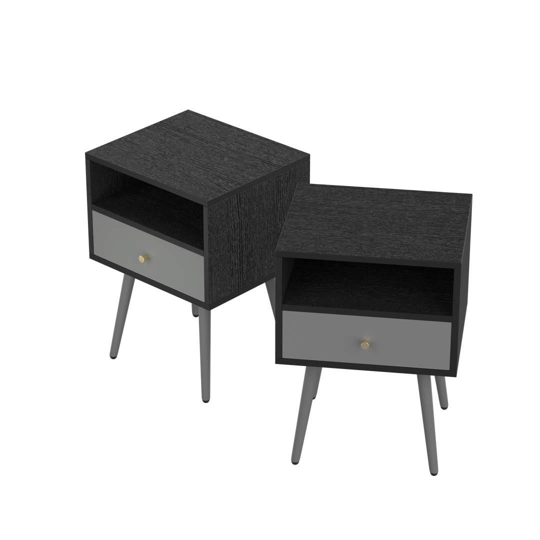 Modern Bedside Tables Set of 2,Nightstand with 1 Storage Drawer -Chic  Simple Assembly End Side Table,Sofa Table,for bedroom/living room/office (2pcs,dark grey)