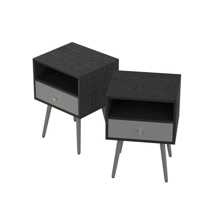 Modern Bedside Tables Set of 2,Nightstand with 1 Storage Drawer -Chic  Simple Assembly End Side Table,Sofa Table,for bedroom/living room/office (2pcs,dark grey)