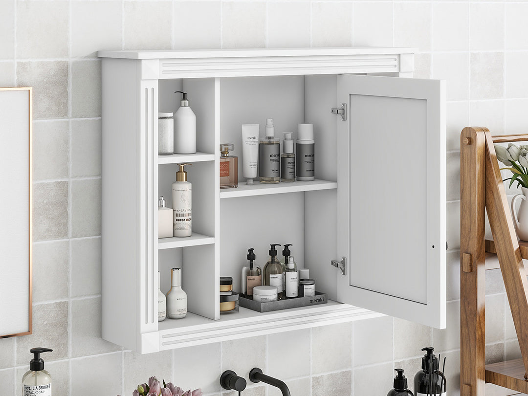 35'' x 28'' Wall Mounted Bathroom Storage Cabinet, Modern Bathroom Wall Cabinet with Mirror, Mirror Cabinet with 6 Open Shelves (Not Include Bathroom Vanity )