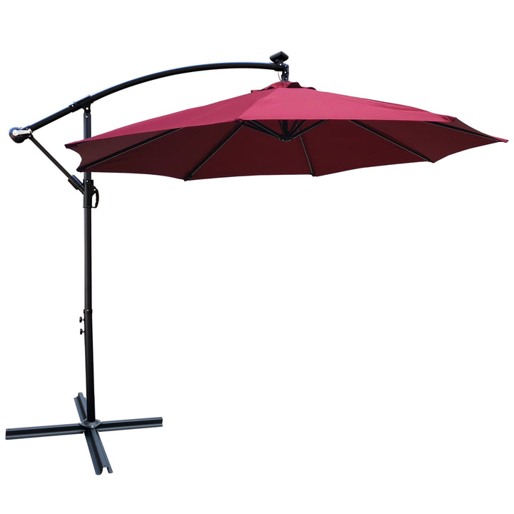 10 ft Outdoor Patio Umbrella Solar Powered LED Lighted Sun Shade Market Waterproof 8 Ribs Umbrella with Crank and Cross Base for Garden Deck Backyard Pool Shade Outside Deck Swimming Pool