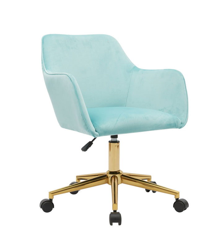 Modern Velvet Fabric Material Adjustable Height 360 revolving Home Office Chair with Gold Metal Legs and Universal Wheels for Indoor,Aqua Light Blue