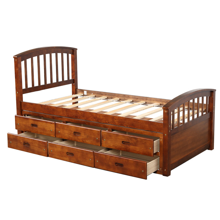 Orisfur. Twin Size Platform Storage Bed Solid Wood Bed with 6 Drawers