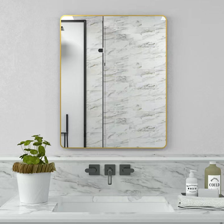 32 x 24 Inch Gold Bathroom Mirror for Wall Vanity Mirror with Non-Rusting Aluminum Alloy Metal Frame Rounded Corner for Modern Farmhouse Home Decor