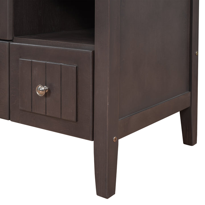 [VIDEO] 36" Bathroom Vanity with Ceramic Basin, Bathroom Storage Cabinet with Two Doors and Drawers, Solid Frame, Metal Handles, Brown (OLD SKU: JL000003AAD)