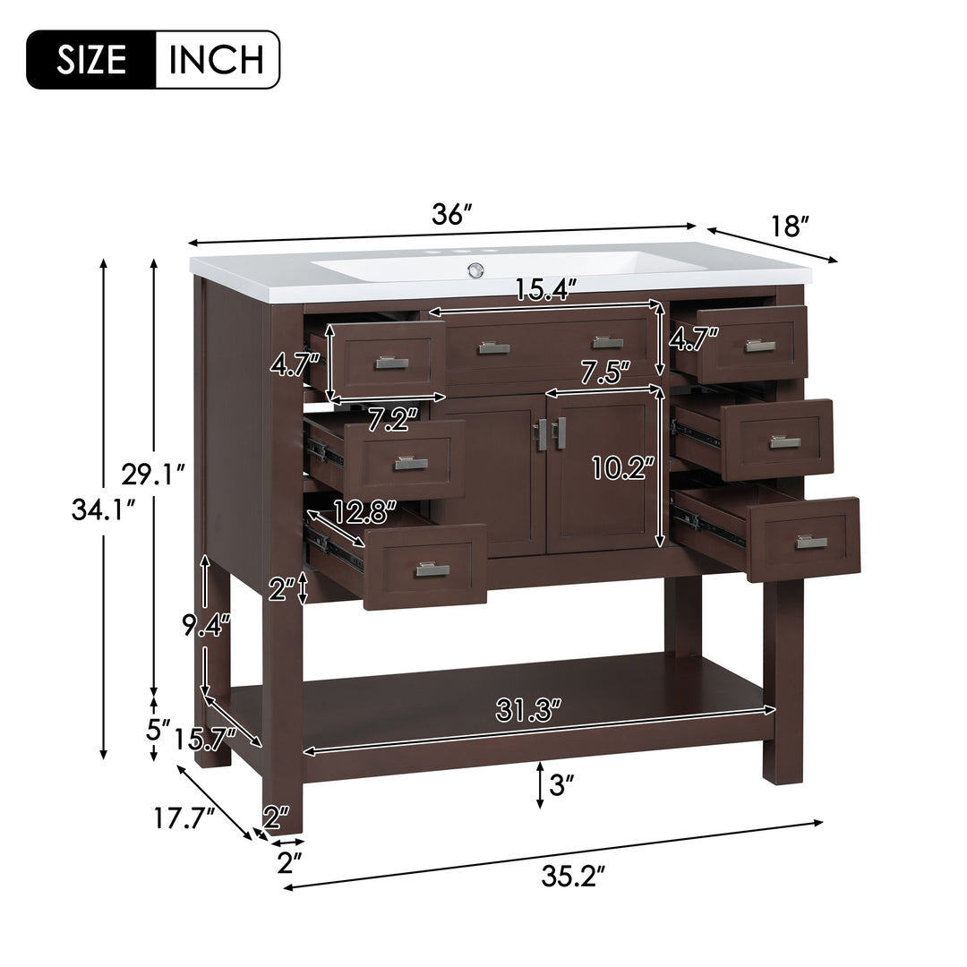 36'' Bathroom Vanity with Top Sink, Modern Bathroom Storage Cabinet with 2 Soft Closing Doors and 6 Drawers, Single Sink Bathroom Vanity