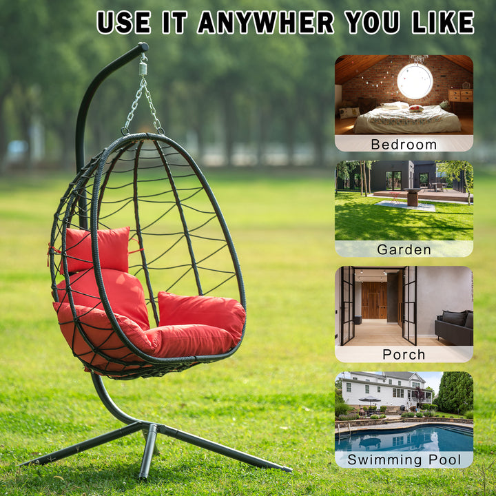 Egg Chair with Stand Indoor Outdoor Swing Chair Patio Wicker Hanging Egg Chair Hanging Basket Chair Hammock Chair with Stand for Bedroom Living Room Balcony