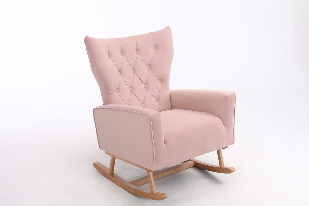 Baby Room High Back Rocking Chair Nursery Chair , Comfortable Rocker Fabric Padded Seat ,Modern High Back Armchair