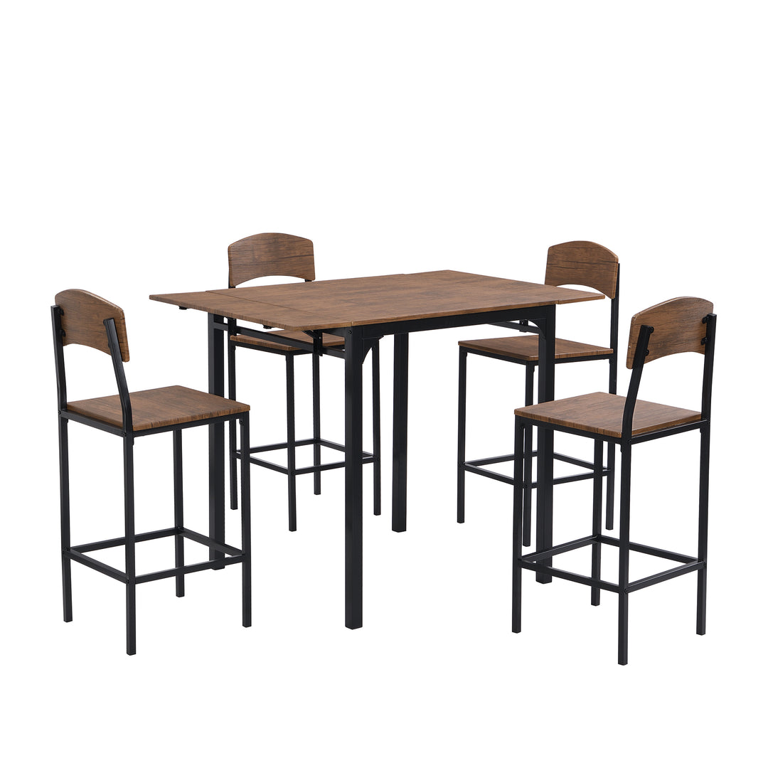 TOPMAX Farmhouse 5-piece Counter Height Drop Leaf Dining Table Set with Dining Chairs for 4,Black Frame+Brown Tabletop