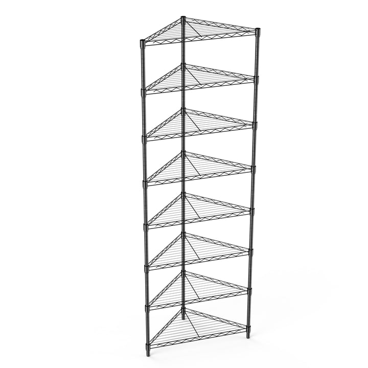 8 Tier Triangles Corners Wire Shelving Unit, NSF Height Adjustable Metal Storage Shelves, Heavy Duty Storage Wire Rack Metal Shelves - 82" H x 20" L x 20" D - Black