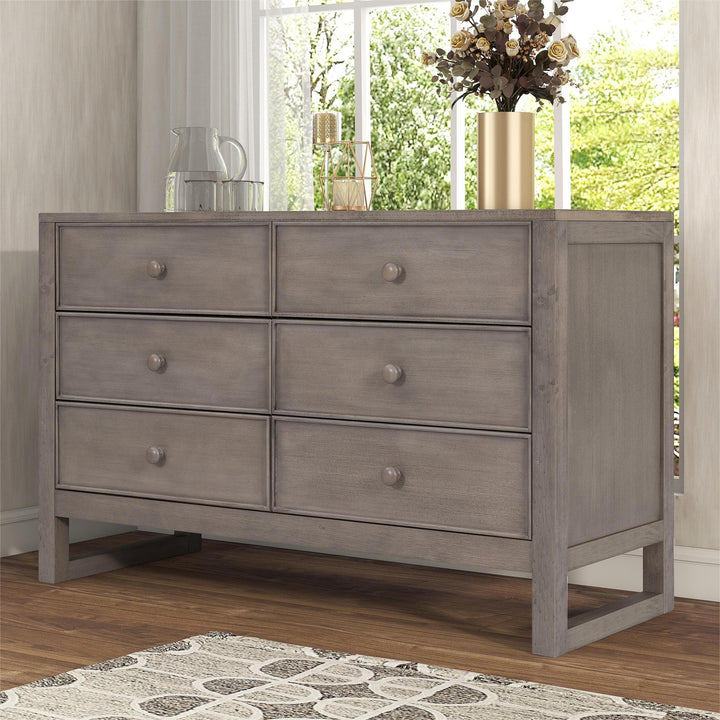 Rustic Wooden Dresser with 6 Drawers,Storage Cabinet for Bedroom,Anitque Gray