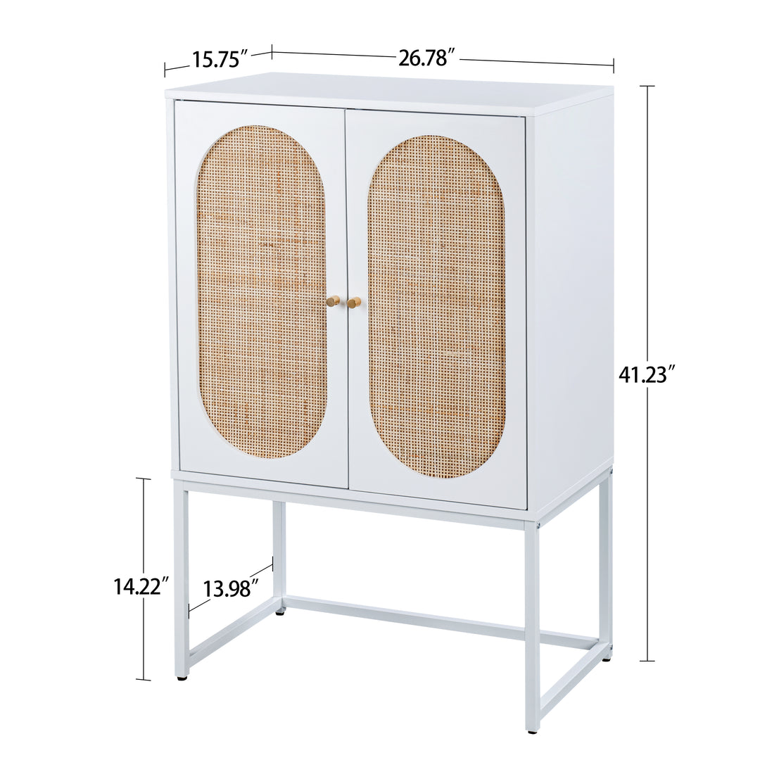 Natural Rattan 2 Door high cabinet, Built-in adjustable shelf, Easy Assembly, Free Standing Cabinet for Living Room Bedroom