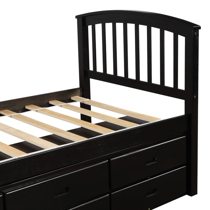 Orisfur. Twin Size Platform Storage Bed Solid Wood Bed with 6 Drawers