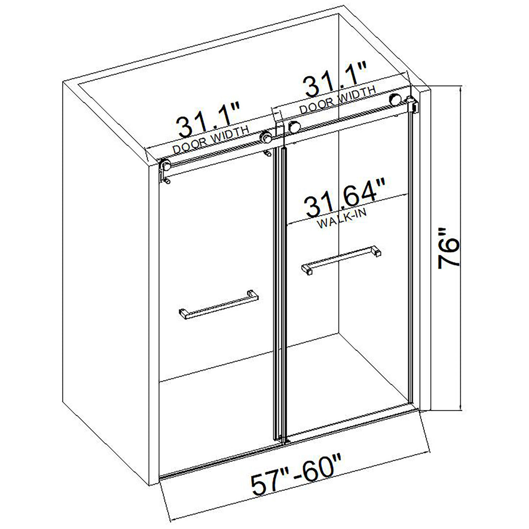 72*76" Double Sliding Frameless Shower Door Brushed Nickel Without Buffer