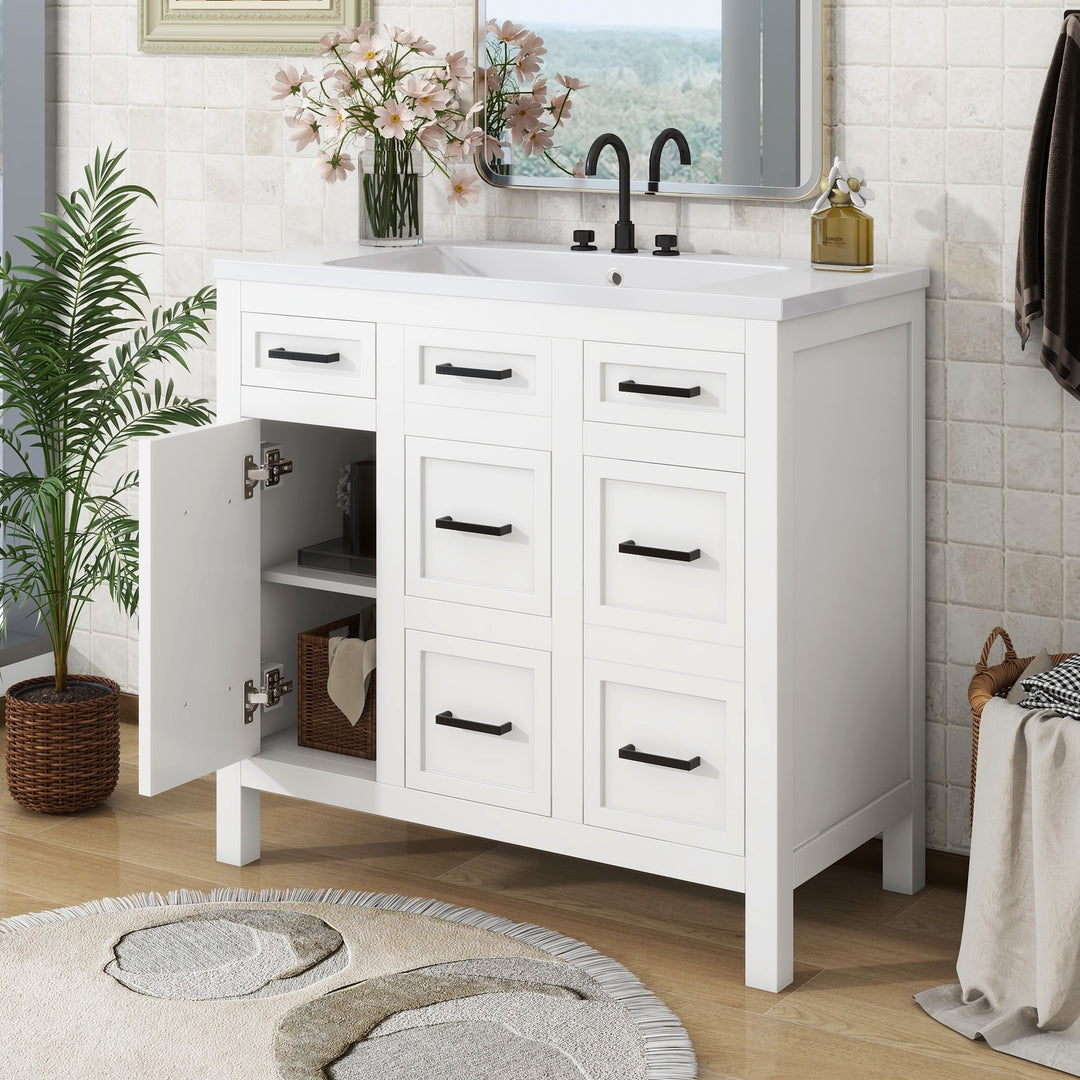 36" Bathroom Vanity Cabinet with Resin Integrated Sink - 4 Drawers, 2 Doors