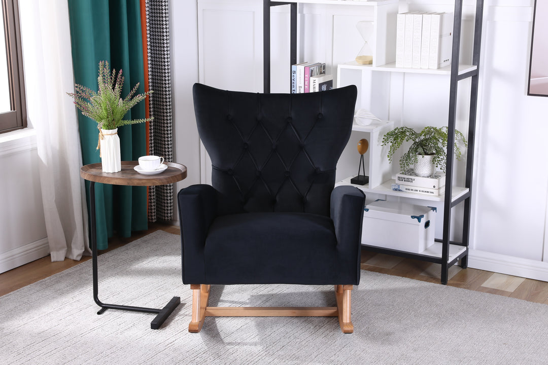 Mid Century Modern Velvet Upholstered Rocking Chair Padded Seat for Living Room Bedroom