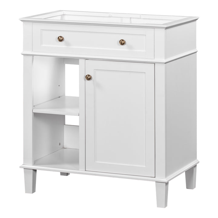 30" Bathroom Vanity without Sink, Bathroom Cabinet Base Only, Solid Wood and MDF Boards, White