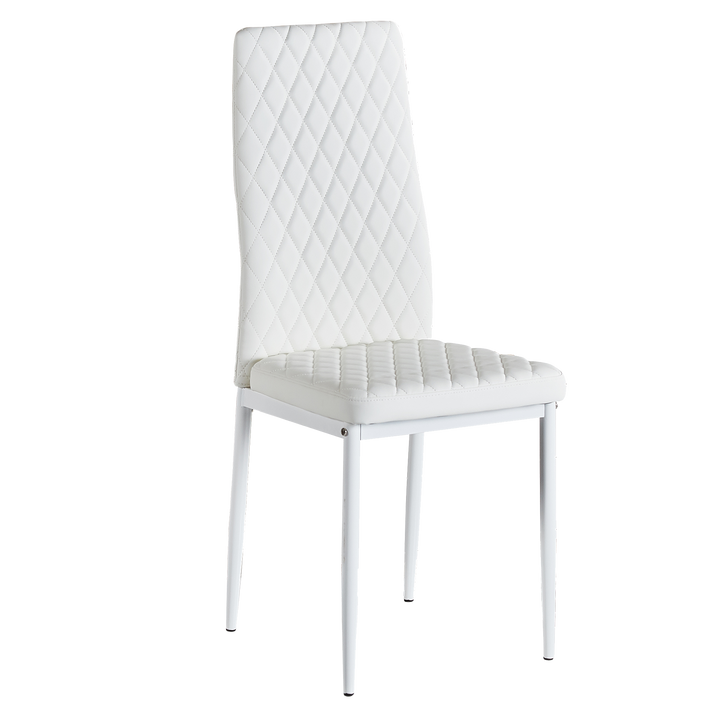 White modern minimalist dining chair fireproof leather sprayed metal pipe diamond grid pattern restaurant home conference chair set of 6