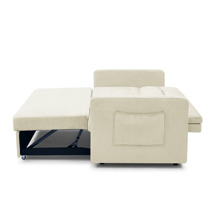 Loveseats Sofa Bed with Pull-out Bed,Adjsutable Back and Two Arm Pocket,Beige (54.5"x33"x31.5")