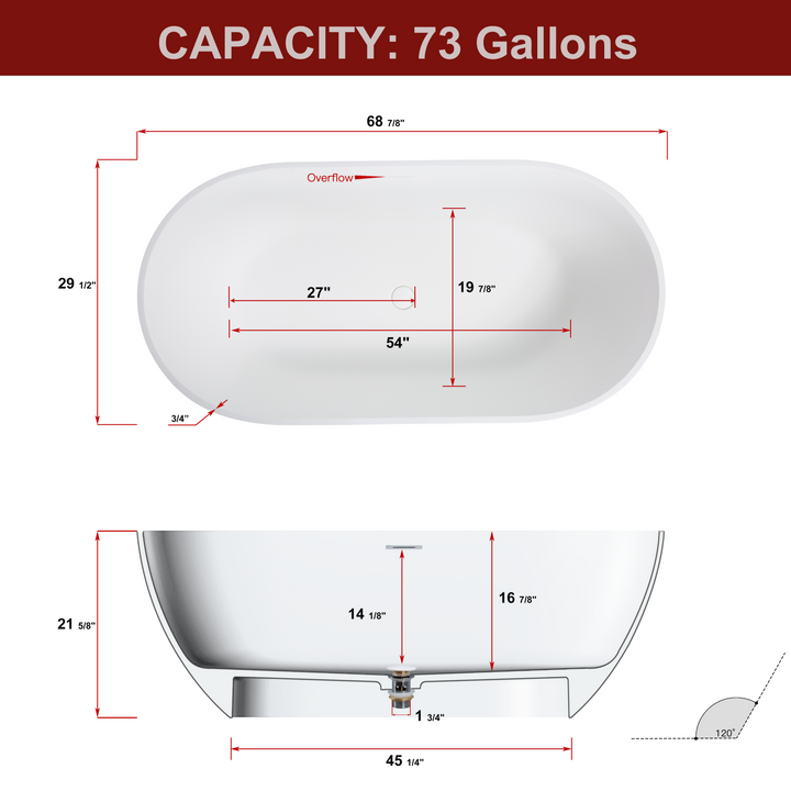 Immerse Yourself in Unmatched Luxury with Our Handcrafted Solid Surface Freestanding Bathtub - Perfect for Relaxation and Rejuvenation - 69*29.5  22S03-69-1