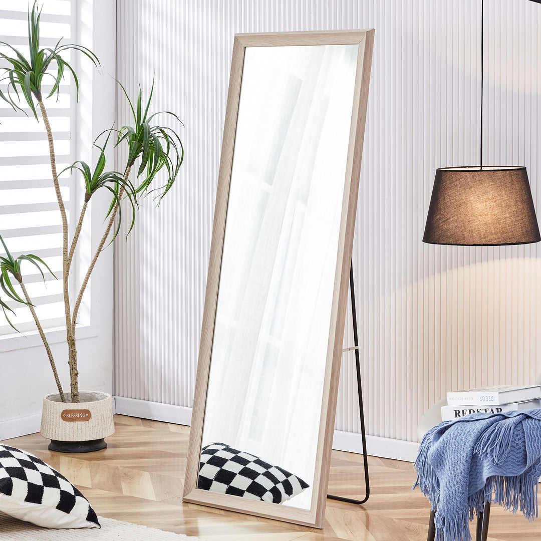 Third generation, light oak solid wood frame full-length mirror, large floor standing mirror, dressing mirror, decorative mirror, suitable for bedrooms, living rooms, clothing stores 65"*22.8"