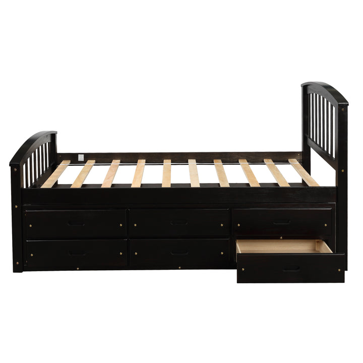 Orisfur. Twin Size Platform Storage Bed Solid Wood Bed with 6 Drawers