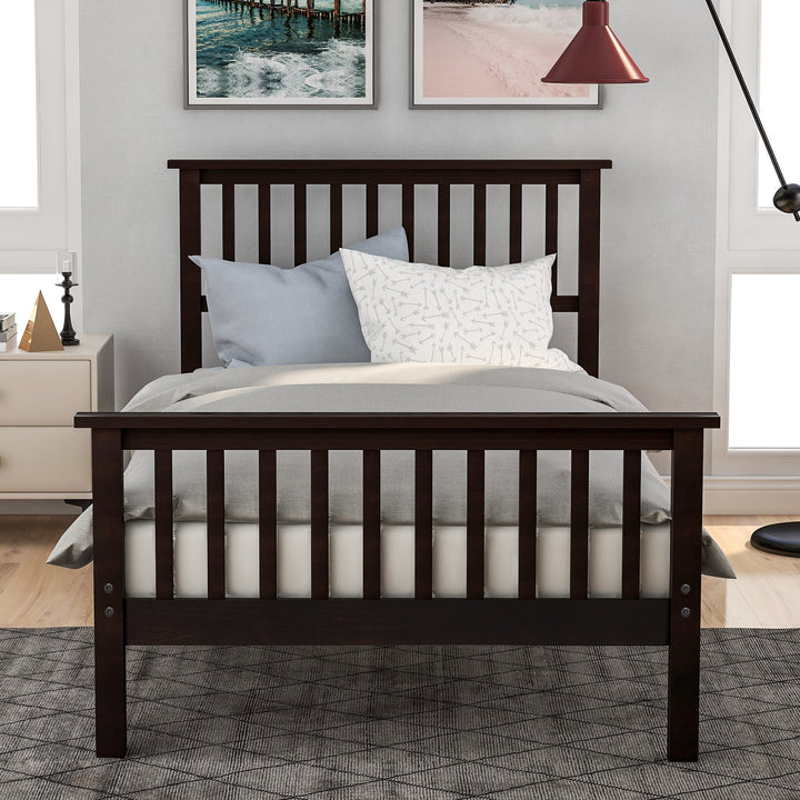 Wood Platform Bed Twin Bed with Headboard and Footboard (Espresso)