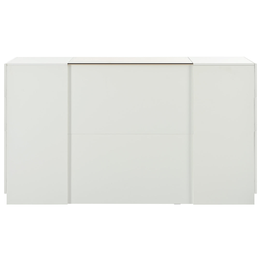 Modern Luxury Multi-Functional Island Vanity Dresser and Storage Cabinet with Glass Tabletop, Display Shelf,6 Drawers for Walk-in-Wardrobe and Bedroom