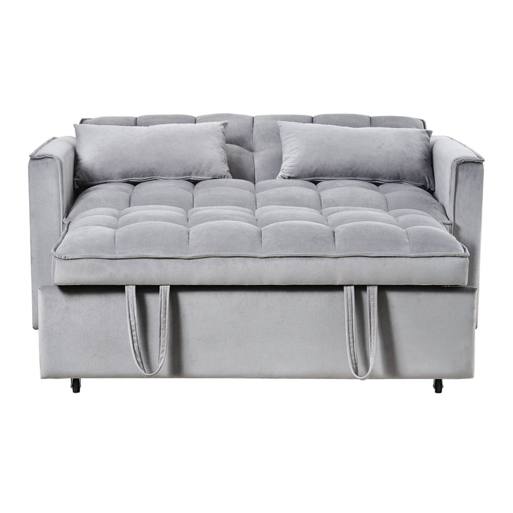 3 in 1 Convertible Sleeper Sofa Bed,  Modern Pull Out Couch Bed, Adjustable Backrest, Velvet Loveseat Futon Sofa with Pillows & Pockets for Living Room Apartment, Grey