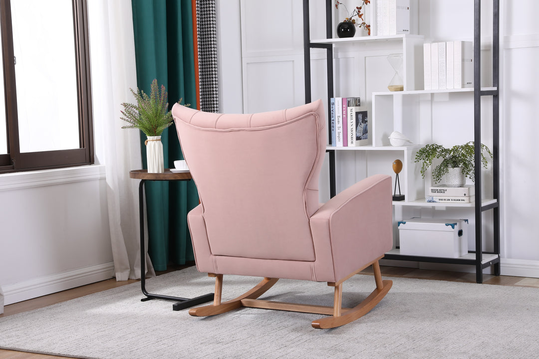 Baby Room High Back Rocking Chair Nursery Chair , Comfortable Rocker Fabric Padded Seat ,Modern High Back Armchair