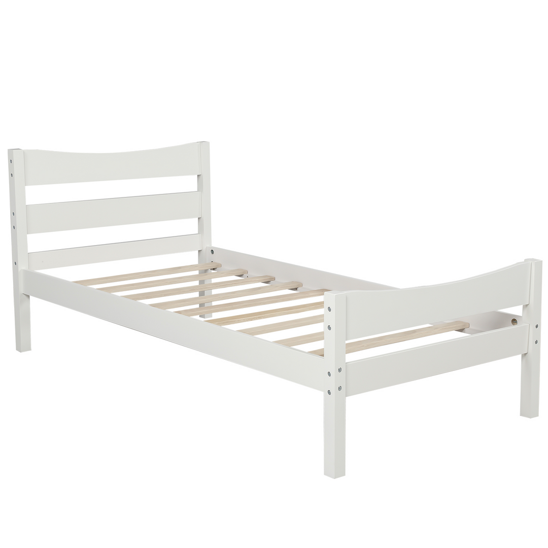 [Not allowed to sell to Walmart]Twin Size Wood Platform Bed with Headboard and Wooden Slat Support (White)