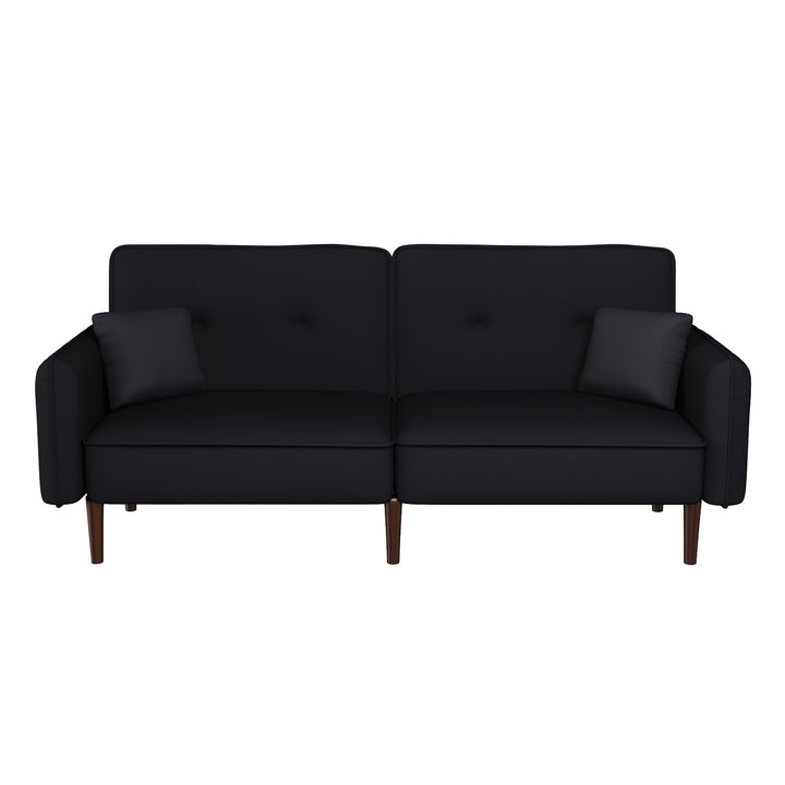 Convertible Sofa Bed with Wood Legs in Cotton Linen Fabric(Black)