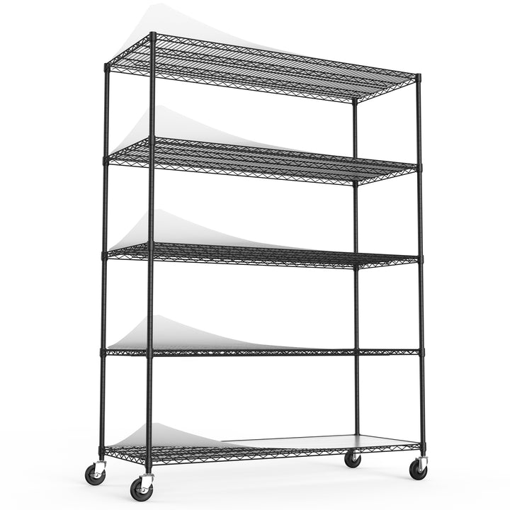 5 Tier 7500lbs Heavy Duty Adjustable Storage Rack Metal Shelf Wire Shelving Unit with Wheels & Shelf Liners - 82" H x 60" L x 24" D - Black