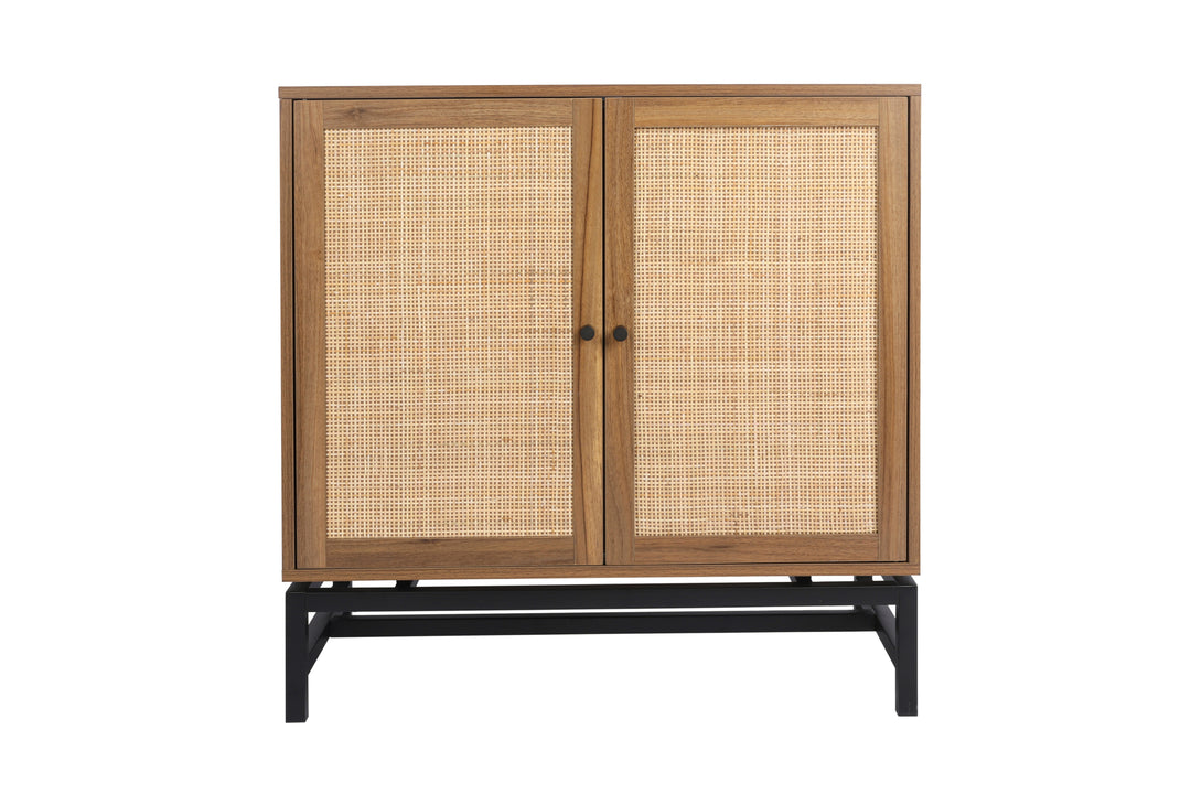 Natural rattan, 2 door cabinet, with 1 Adjustable Inner Shelves, rattan, Accent Storage Cabinet