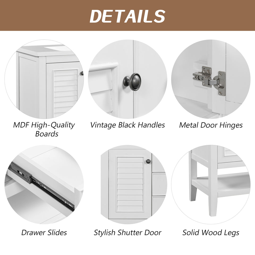 36" Bathroom Vanity without Sink, Cabinet Base Only, Two Cabinets and Drawers, Open Shelf, Solid Wood Frame, White