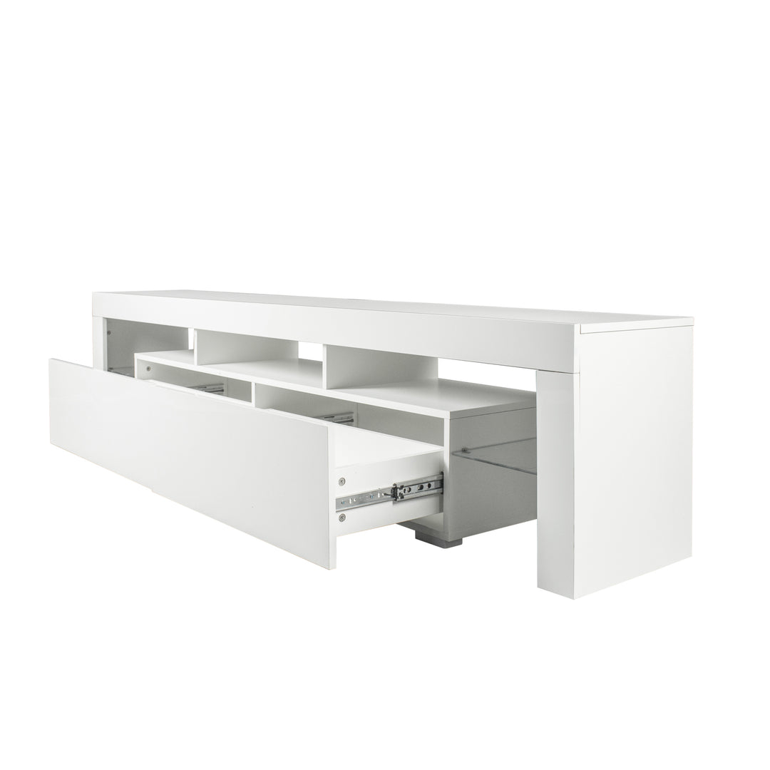 Modern gloss white TV Stand for 80 inch TV , 20 Colors LED TV Stand w/Remote Control Lights