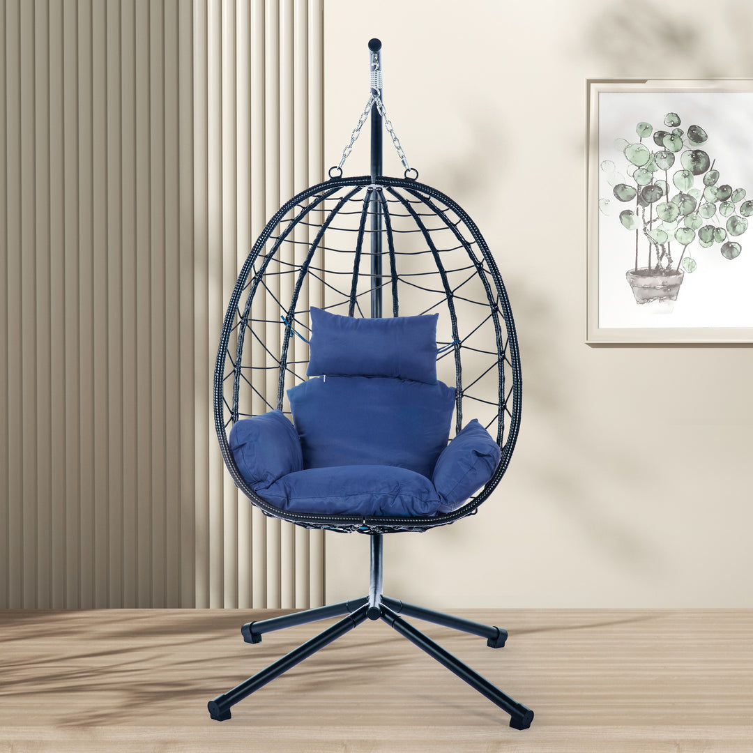 Egg Chair with Stand Indoor Outdoor Swing Chair Patio Wicker Hanging Egg Chair Hanging Basket Chair Hammock Chair with Stand for Bedroom Living Room Balcony