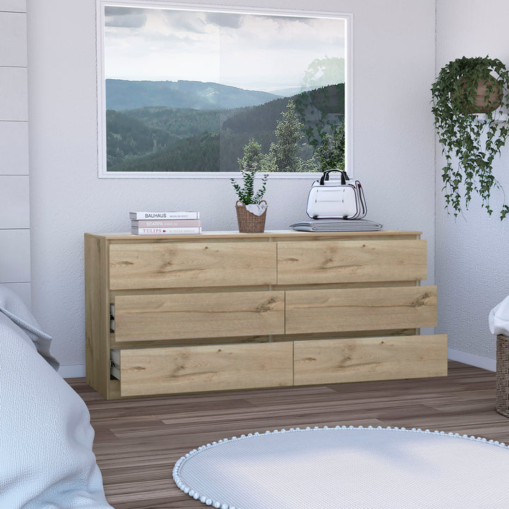 6 Drawer Double Dresser Tronx, Bedroom, Light Oak / White