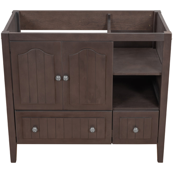 36" Bathroom Vanity Base Only, Solid Wood Frame and MDF Boards, Brown