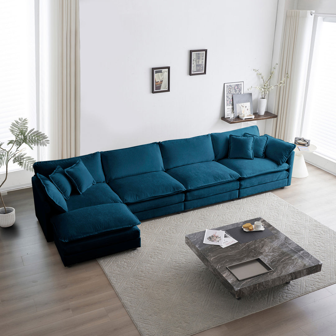 Modular Sectional Sofa for Living Room,U Shaped Couch 5 Seater Convertible Sectional Couch with 1 Ottoman ,Blue Chenille