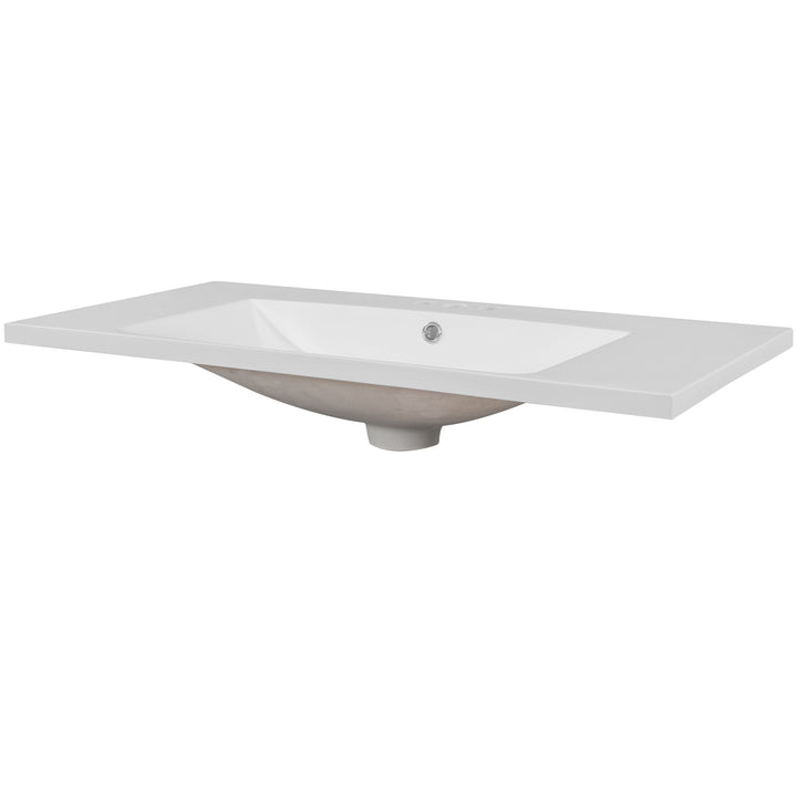 36" Single Bathroom Vanity Top with White Basin, 3-Faucet Holes, Ceramic, White