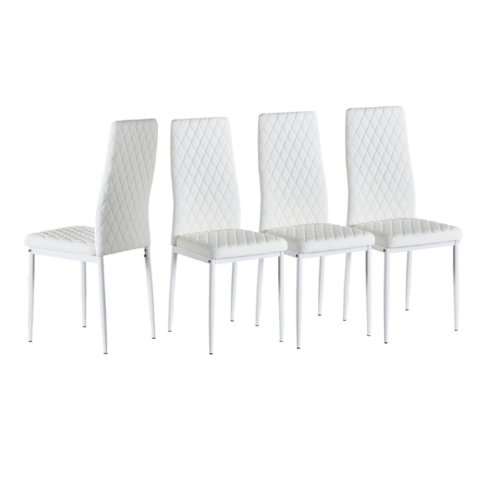 White modern minimalist dining chair fireproof leather sprayed metal pipe diamond grid pattern restaurant home conference chair set of 6