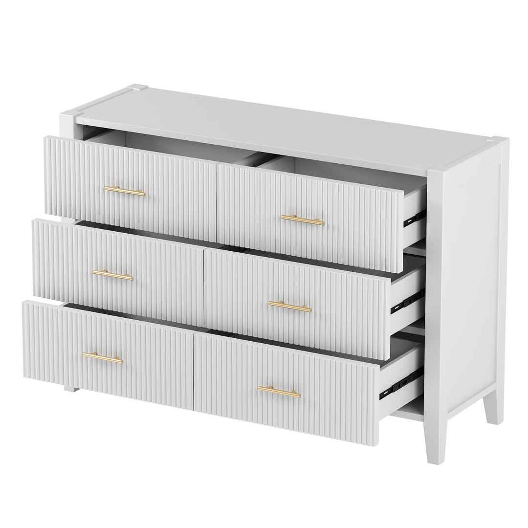 6 Drawer Dresser with Metal Handle for Bedroom, Storage Cabinet with Vertical Stripe Finish Drawer, White(Passed ASTM F2057-23 Test)