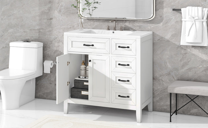 36" Bathroom Vanity with Sink Combo, White Bathroom Cabinet with Drawers, Solid Frame and MDF Board