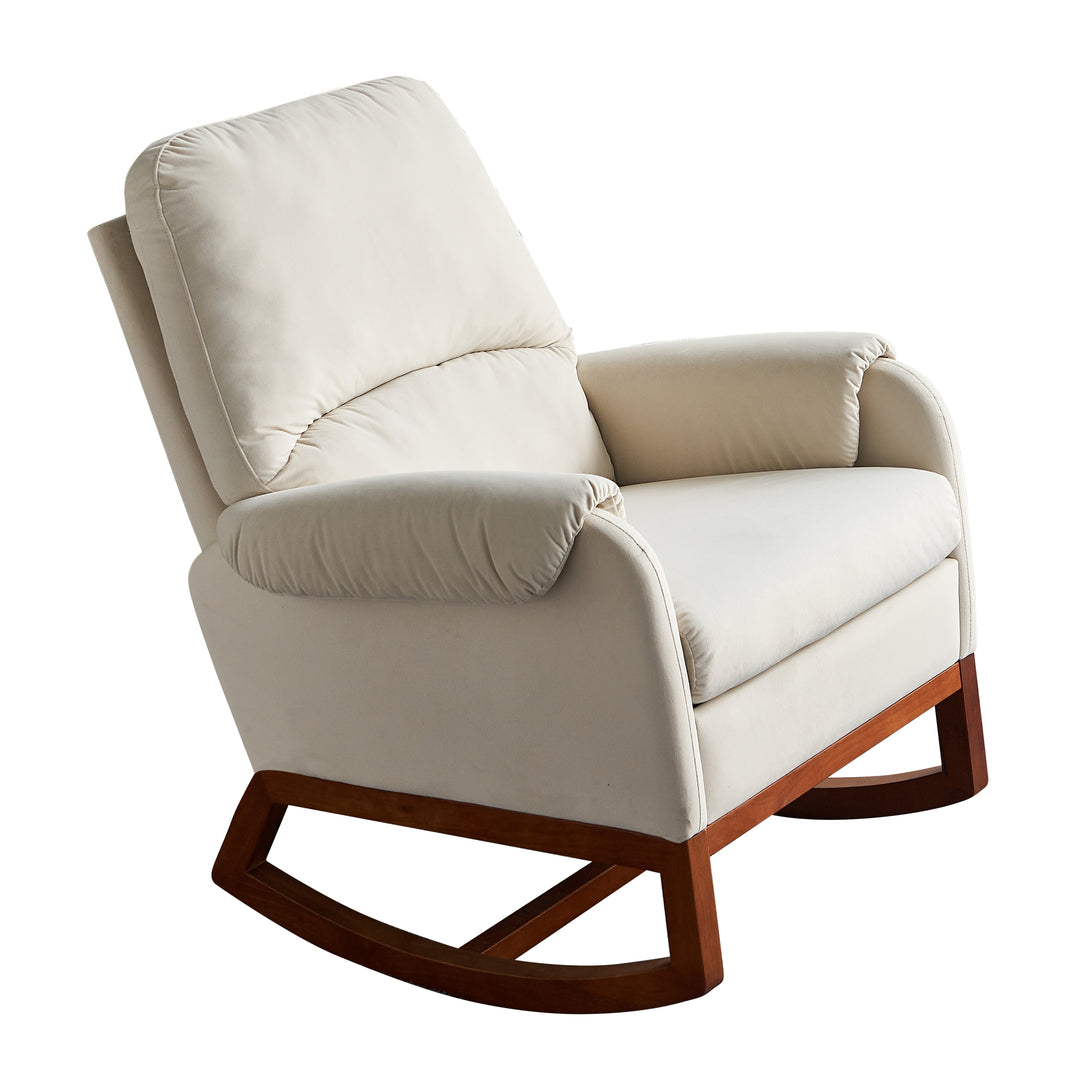 Modern Comfortable Velvet Rocking Chair for Living Room & Reading Room Beige Color