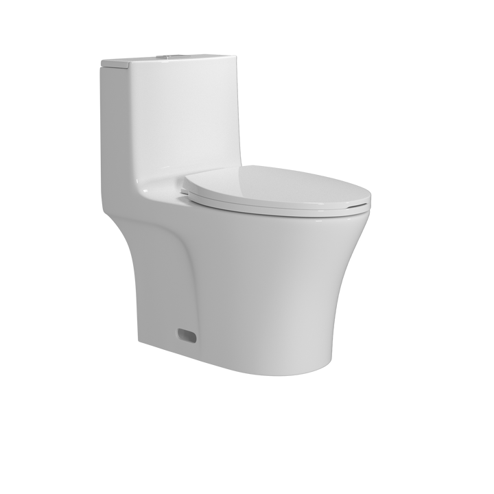 Dual Flush Elongated Standard One Piece Toilet with Comfortable Seat Height, Soft Close Seat Cover, High-Efficiency Supply, and White Finish Toilet Bowl (White Toilet)